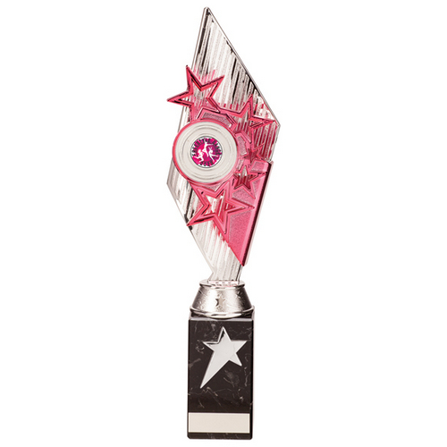 Pizzazz Plastic Trophy | Silver & Pink | 350mm | S25