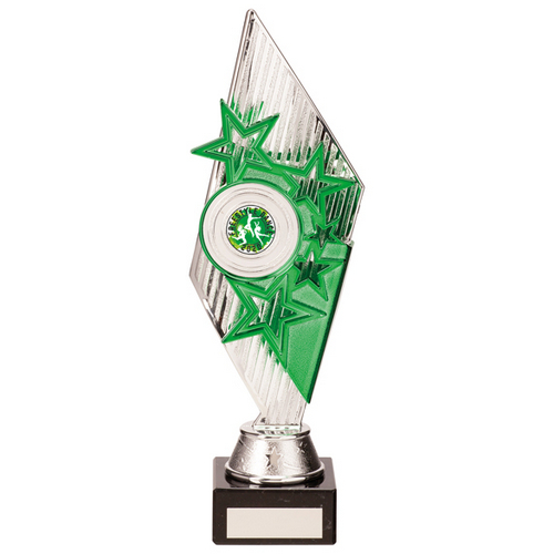 Pizzazz Plastic Trophy | Silver & Green | 280mm | S25