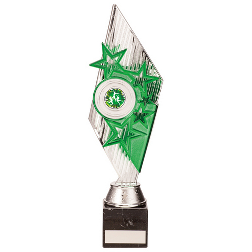 Pizzazz Plastic Trophy | Silver & Green | 300mm | E4294C