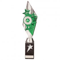 Pizzazz Plastic Trophy | Silver & Green | 350mm | S25