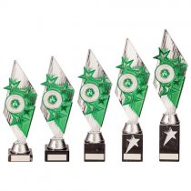 Pizzazz Plastic Trophy | Silver & Green | 350mm | S25
