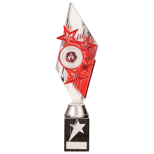 Pizzazz Plastic Trophy | Silver & Red | 325mm | S25