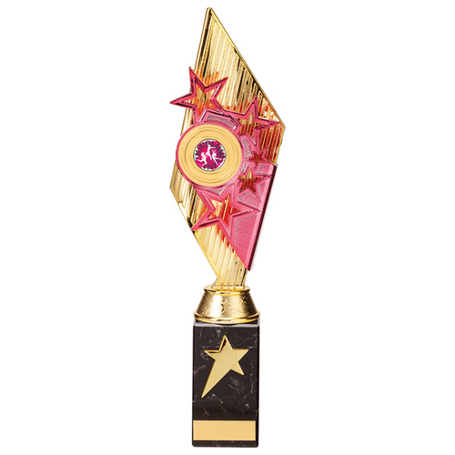 Pizzazz Plastic Trophy | Gold & Pink | 350mm | G25