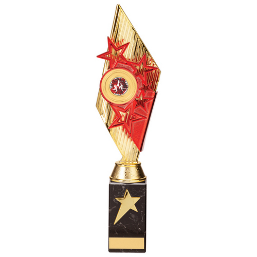 Pizzazz Plastic Trophy | Gold & Red | 350mm | G25