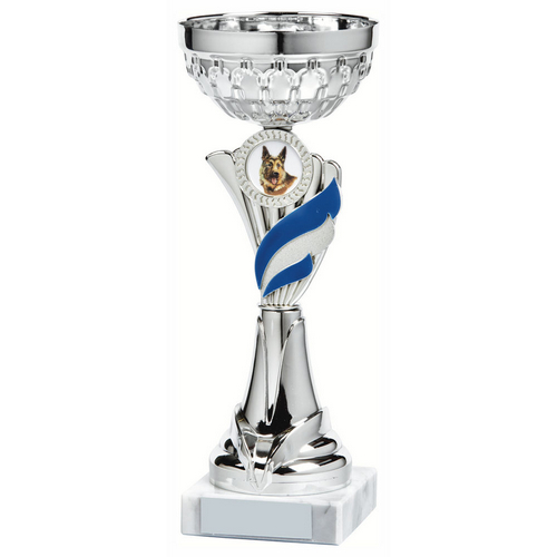 Foxie Silver & Blue Bowl Trophy | Metal Bowl | 230mm | S7