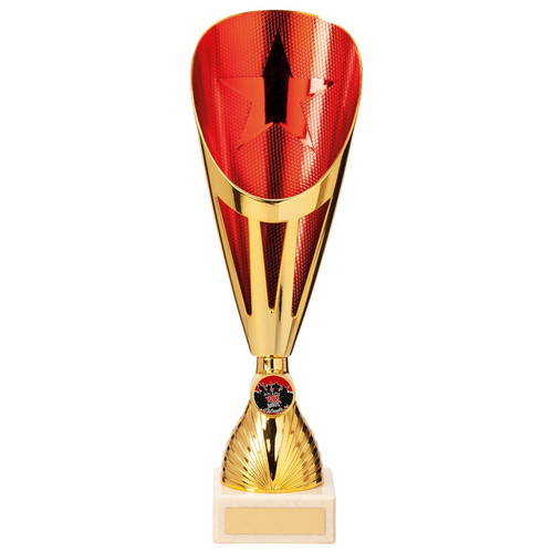 Rising Stars Deluxe Plastic Lazer Cup | Gold & Red | 325mm | G25