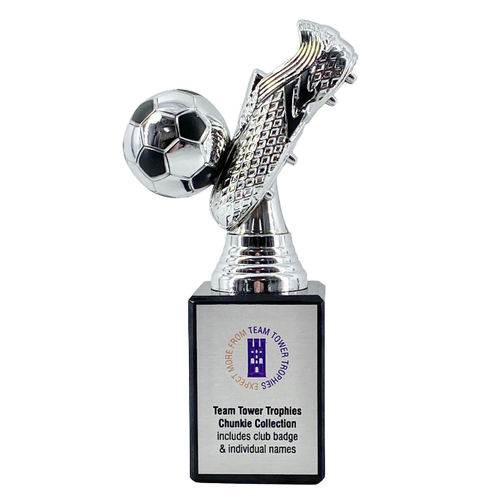 Chunkie Premier Football Boot & Ball Trophy | Silver & Black| 175mm