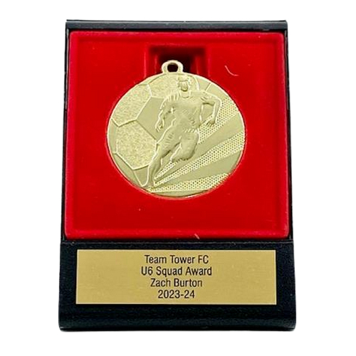 Embossed Football Medal 50mm | Display Box | Gold | 120mm