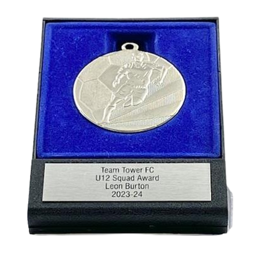 Embossed Football Medal 50mm | Display Box | Silver | 120mm