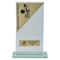 Geo Glass Cricket Trophy | Batsman OTY | Metal Trim | Gold & Black | 140mm