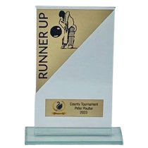 Geo Glass Cricket Trophy | Runner Up | Metal Trim | Gold & Black | 140mm