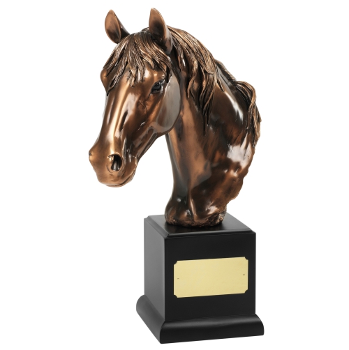 Bronze Plated Horses Head Award on wooden base | 357mm