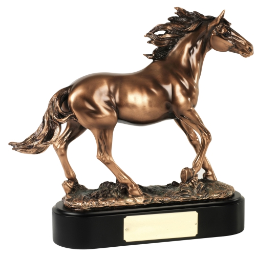 Stallion Horse Figurine Award | Bronze Plated | 14" x 12.5" | Wood Base