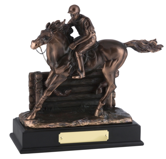 Horse & Jockey Cross Country Fence Figurine | Bronze Plated | 10" x 11.5"