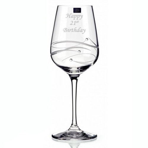 Shire County Cut Crystal Diamond Wine Glass | Features 3 Diamante Crystals | Gift Carton