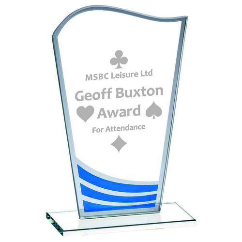 Clear Blue Wave Glass Trophy | 160mm | 4mm Thick