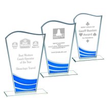 Clear Blue Wave Glass Trophy | 160mm | 4mm Thick