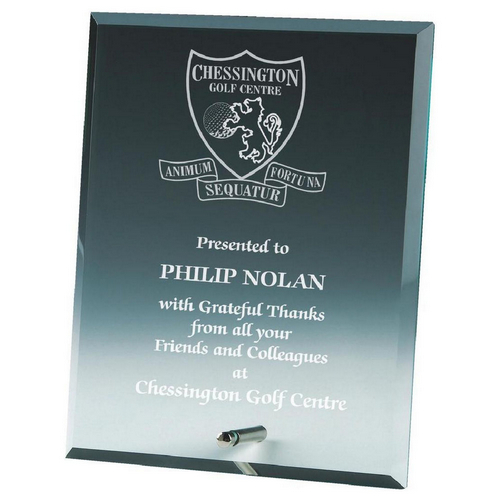 Rectangle Jade Glass Trophy with Pin Stand | 250mm | 10mm Thick