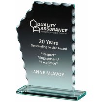 Crinkled Edged Jade Glass Trophy | 200mm | 5mm Thick