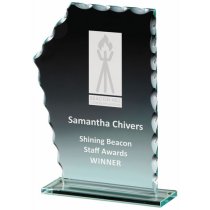 Crinkled Edged Jade Glass Trophy | 220mm | 5mm Thick