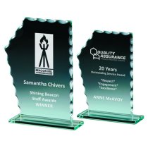 Crinkled Edged Jade Glass Trophy | 220mm | 5mm Thick