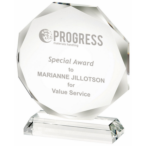 Crystal Octagonal Stand Trophy | 140mm | 15mm Thick