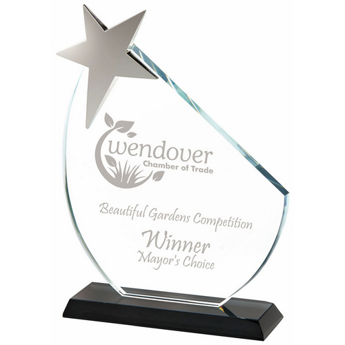 Crystal Star Trophy With Black Base | 180mm | 10mm Thick