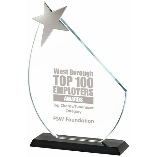 Crystal Star Trophy With Black Base | 230mm | 10mm Thick