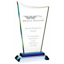 Crystal Trophy with Blue Base | 215mm | 10mm Thick