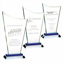 Crystal Trophy with Blue Base | 290mm | 10mm Thick
