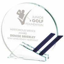 Clear Glass Round Stand with Blue Trim | 150mm | 12mm Thick