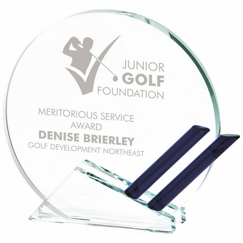 Clear Glass Round Stand with Blue Trim | 150mm | 12mm Thick