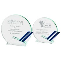 Clear Glass Round Stand with Blue Trim | 150mm | 12mm Thick