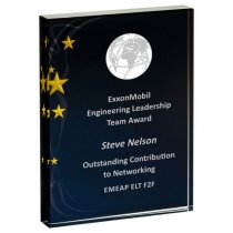 Rectangular Glass Trophy | Black Background with Gold Stars | 160 x 120mm