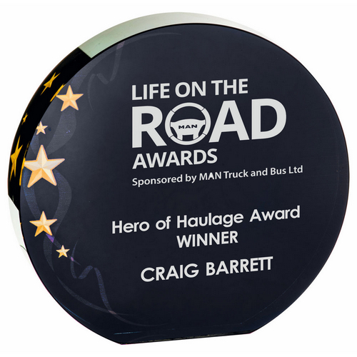 Circlular Glass Trophy | Black Background with Gold Stars | 105mm | 20mm Thick