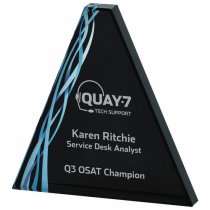 Triangular Blue Glass Trophy | Black Background | 160mm | 20mm Thick