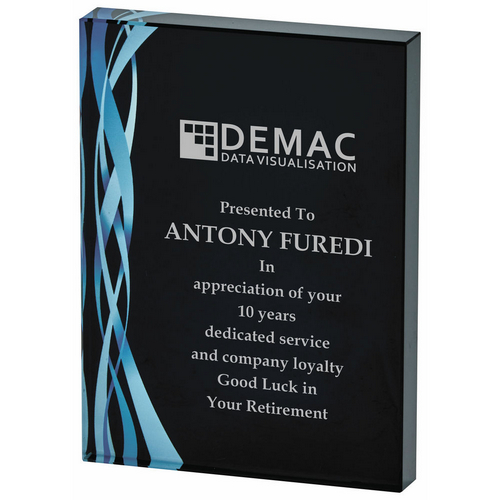 Rectangular Blue Glass Trophy | Black Background | 0mm | 20mm Thick