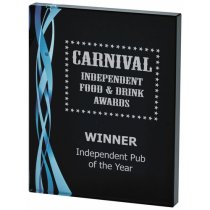 Rectangular Blue Glass Trophy | Black Background | 0mm | 20mm Thick