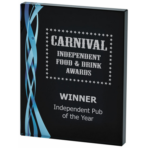 Rectangular Blue Glass Trophy | Black Background | 0mm | 20mm Thick
