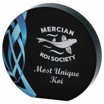 Circular Blue Glass Trophy | Black Background | 110mm | 20mm Thick