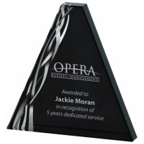 Triangular Silver Glass Trophy | Black Background | 160mm | 20mm Thick
