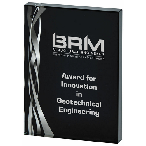 Rectangular Silver Glass Trophy | Black Background | 0mm | 20mm Thick