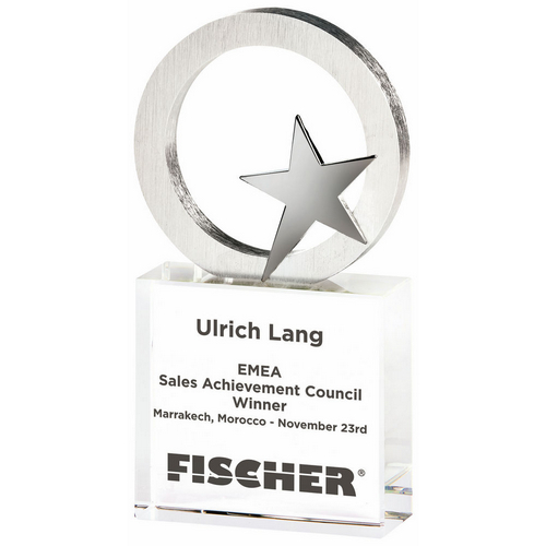 Metal Star/Circle on Glass Base | 160mm | 30mm Thick