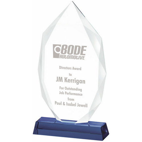 Clear Blue Glass Trophy | 260mm | 15mm Thick