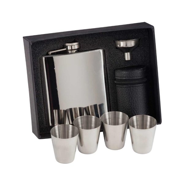 Aintree Polished Steel Flask & Cups | 6oz |