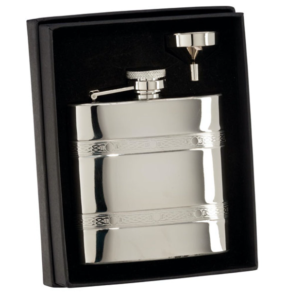 Hip Flask with Celtic Bands and funnel| Stainless Steel | Gift Boxed