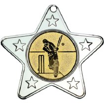 Cricket Star Shaped Medal | Silver | 50mm
