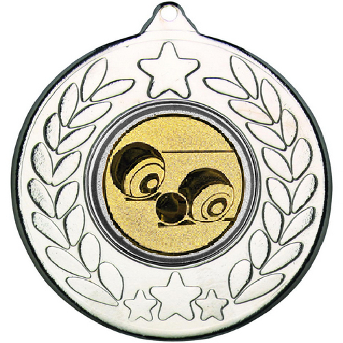 Lawn Bowls Stars and Wreath Medal | Silver | 50mm