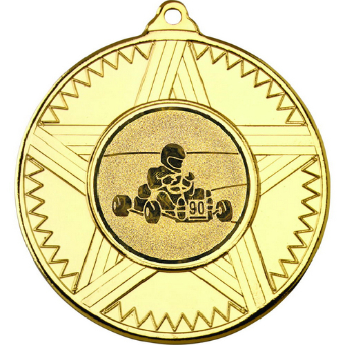 Go Kart Striped Star Medal | Gold | 50mm