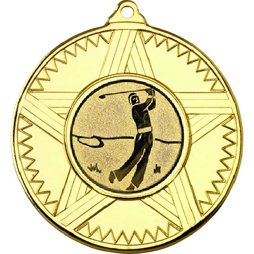 Golf Striped Star Medal | Gold | 50mm
